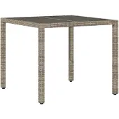 Syfax Tuintafel met glazen blad 90x90x75 cm poly rattan grijs