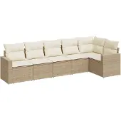 vidaXL 6-delige Loungeset met kussens poly rattan beige