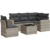 vidaXL 6-delige Loungeset met kussens poly rattan lichtgrijs