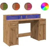 vidaXL Bureau met LED-verlichting 140x55x91 cm hout artisanaal eiken