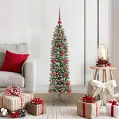 Prolenta Maison Exclusive - Kunstkerstboom, slank model, groen en wit, 120 cm