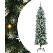 Syfax Kunstmatige slanke kerstboom met 300 LED Groen en Wit 210 cm