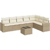 vidaXL 8-delige Loungeset met kussens poly rattan beige