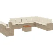 vidaXL 11-delige Tuinset met kussens poly rattan beige