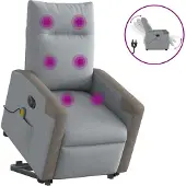 Syfax Sta-op-massagestoel elektrisch verstelbaar stof lichtgrijs