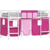 Syfax Bunkbed voor kinderen met gordijnen Wit en Roze 90 x 190 cm