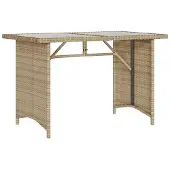 Syfax Tuintafel met glazen blad 110x68x70 cm poly rattan beige