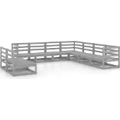vidaXL 9-delige loungeset voor de tuin, grijs, grenenhout, massief
