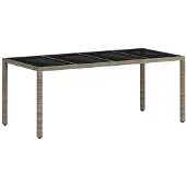 Syfax Tuintafel met glazen blad 190x90x75 cm poly rattan lichtgrijs