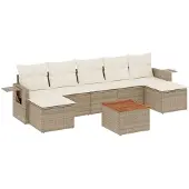 vidaXL 8-delige Loungeset met kussens poly rattan beige