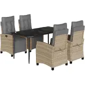 vidaXL 5-delige Tuinset met kussens poly rattan gemengd beige