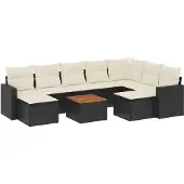vidaXL 10-delige Loungeset met kussens poly rattan zwart