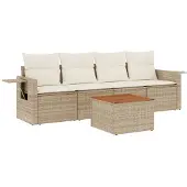 vidaXL 5-delige Loungeset met kussens poly rattan beige