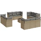 vidaXL 13-delige Loungeset met kussens poly rattan beige