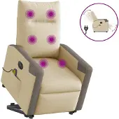 Syfax Sta-op-massagestoel elektrisch verstelbaar stof crèmekleurig