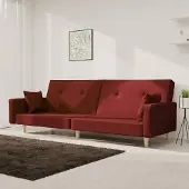 Prolenta Maison Exclusive - Slaapbank, 2-zits, met 2 kussens, wijnrood, stoffen bekleding