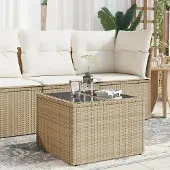 Prolenta Maison Exclusive - Tuintafel met glazen blad, beige, 55x55x37 cm, polyrotan