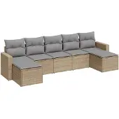 vidaXL 7-delige Loungeset met kussens poly rattan beige
