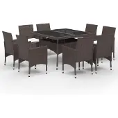 Syfax 9-delige Tuinset poly rattan en glas bruin
