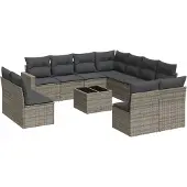 vidaXL 12-delige Loungeset met kussens poly rattan grijs