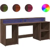 vidaXL Bureau met LED-verlichting 200x55x91 cm hout bruin eikenkleurig