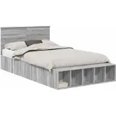 Syfax Bedframe met plank Grijs Sonoma 135 x 190 cm Bewerkt hout