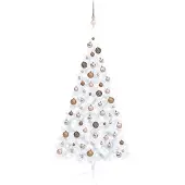 Syfax Kunstkerstboom met verlichting en kerstballen half 150 cm wit