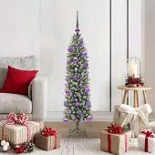 Prolenta Maison Exclusive - Kunstkerstboom, slank model, groen en wit, 120 cm