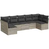 vidaXL 7-delige Loungeset met kussens poly rattan lichtgrijs