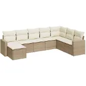 vidaXL 8-delige Loungeset met kussens poly rattan beige