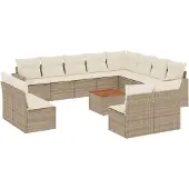 vidaXL 13-delige Loungeset met kussens poly rattan beige