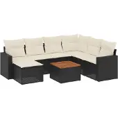 vidaXL 8-delige Loungeset met kussens poly rattan zwart