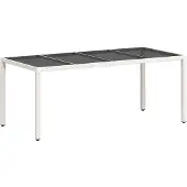 Syfax Tuintafel met glazen blad 190x90x75 cm poly rattan wit