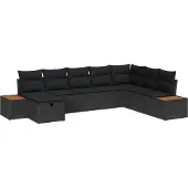 vidaXL Tuinbank Set met kussen met opslag Zwart poly rattan