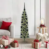 Prolenta Maison Exclusive - Kunstkerstboom, slank model, groen en wit, 120 cm