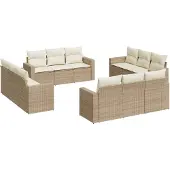 vidaXL 12-delige Loungeset met kussens poly rattan beige
