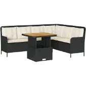 vidaXL 2-delige Loungeset met kussens poly rattan zwart