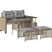 Syfax 4-delige Loungeset met kussens poly rattan en glas beige