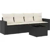 vidaXL 5-delige Loungeset met kussens poly rattan zwart