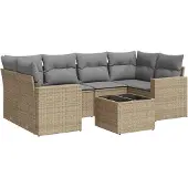 vidaXL 7-delige Loungeset met kussens poly rattan beige