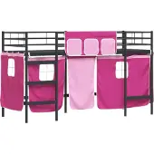 Syfax Bunkbed voor kinderen met gordijnen Zwart en Roze 75 x 190 cm
