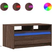 vidaXL Salontafel met LED-verlichting bewerkt hout bruin eikenkleur