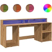 vidaXL Bureau met LED-verlichting 200x55x91 cm hout artisanaal eiken
