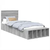 Syfax Bedframe met plank Grijs Sonoma 75 x 190 cm Bewerkt hout