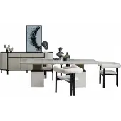 AEA Luxus Esszimmer Set Esstisch mit Sideboard Tisch Schrank Holzmöbel Beige