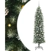 vidaXL Kunstmatige slanke kerstboom Groen en Wit 210 cm