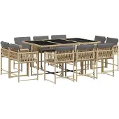 vidaXL 11-delige Tuinset met kussens poly rattan gemengd beige