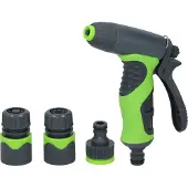 Kinzo 4-Delige Spuitpistool Set - Incl. 3 Verbindingsstukken voor Tuinslang - 8 Sproei-Standen - Soft-Grip Handgreep - Groen/Grijs