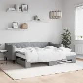 Prolenta Maison Exclusive - Uittrekbaar dagbed met matras, lichtgrijs, 90x190 cm, stof