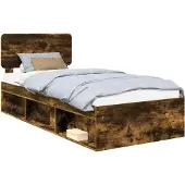 Syfax Bedframe Gerookt eiken 90 x 190 cm Massief grenenhout